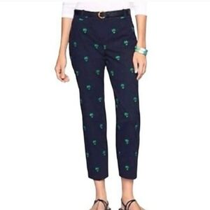 Talbots Navy Cropped Pants with Green Palmtrees Details, Size 6